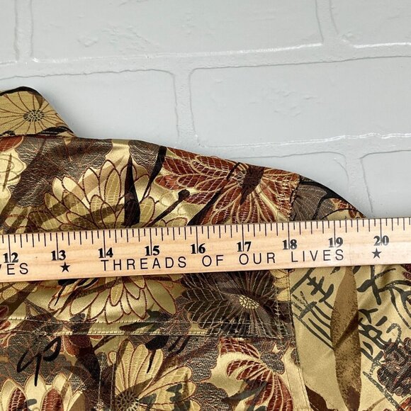 CHICOS Jacket Women 2 Large 12 Gold Red Japanese Floral Trucker Silk‎ Party Boho - Picture 9 of 11